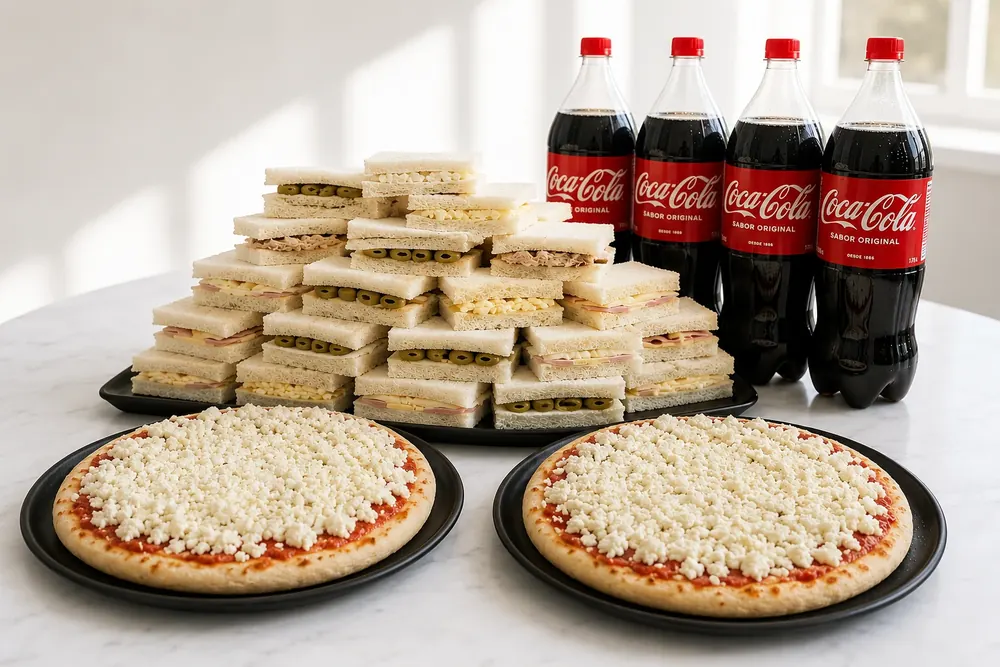 El Combo Cumpleaños: sánguches de miga, dos pizzas y Coca-Cola